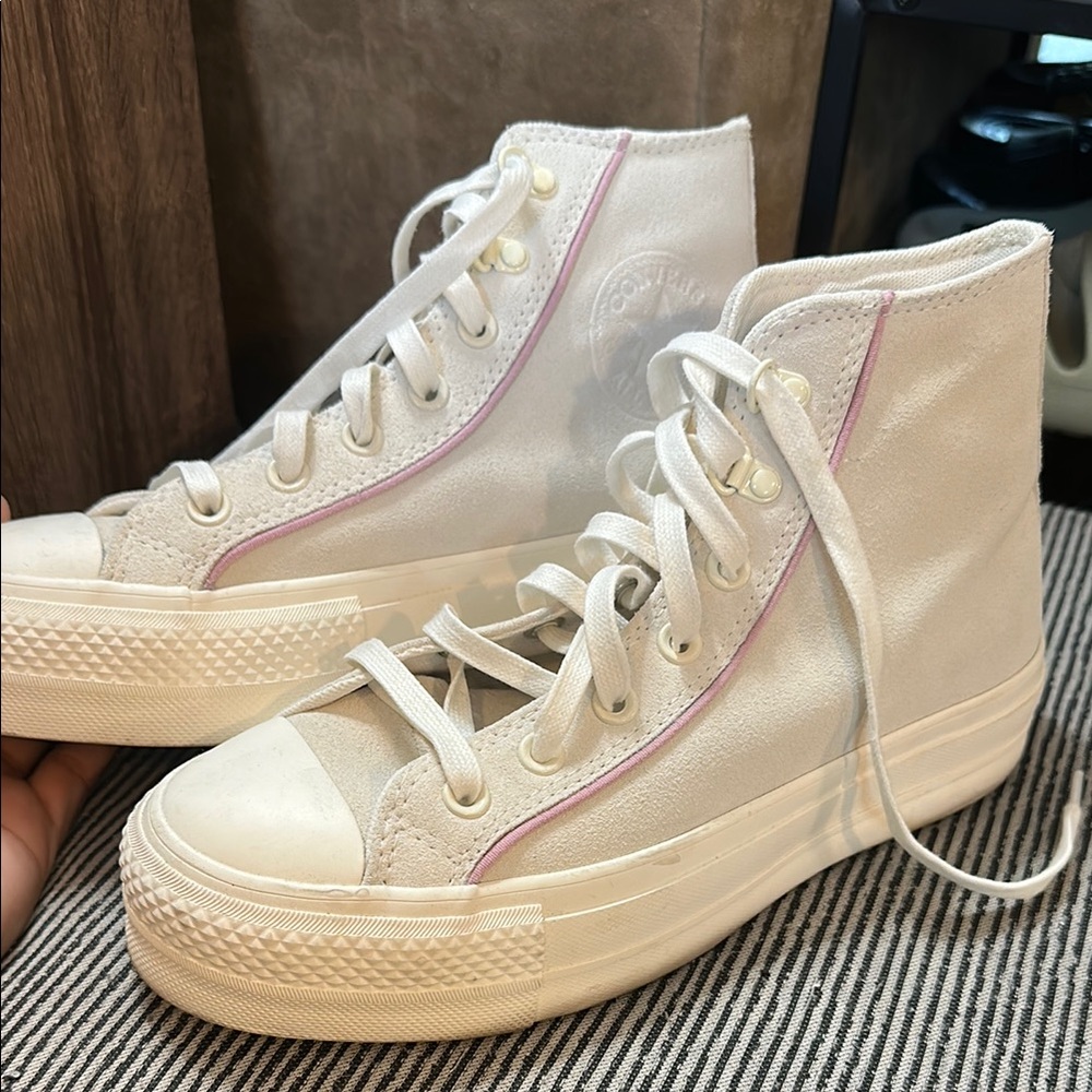 Converse Cream and Pink Platform High-Tops